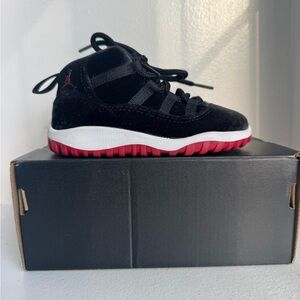 Jordan Retro 11 TEX Kids Black Velvet and Red Sneakers